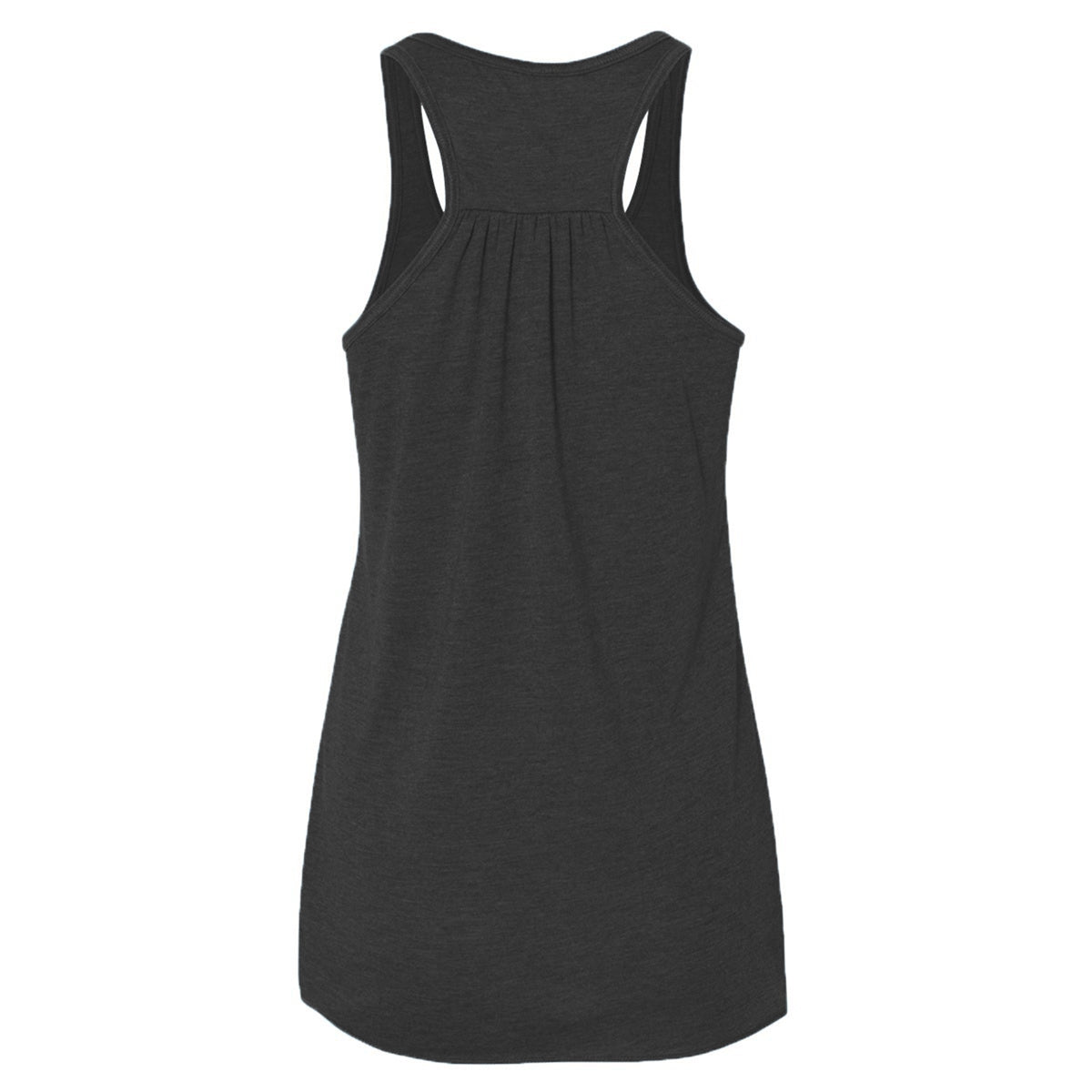 Back view of a charcoal grey racerback tank top