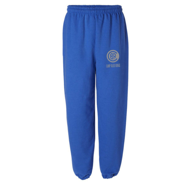 Royal blue sweatpants with Camp Blue Ridge logo on the left leg