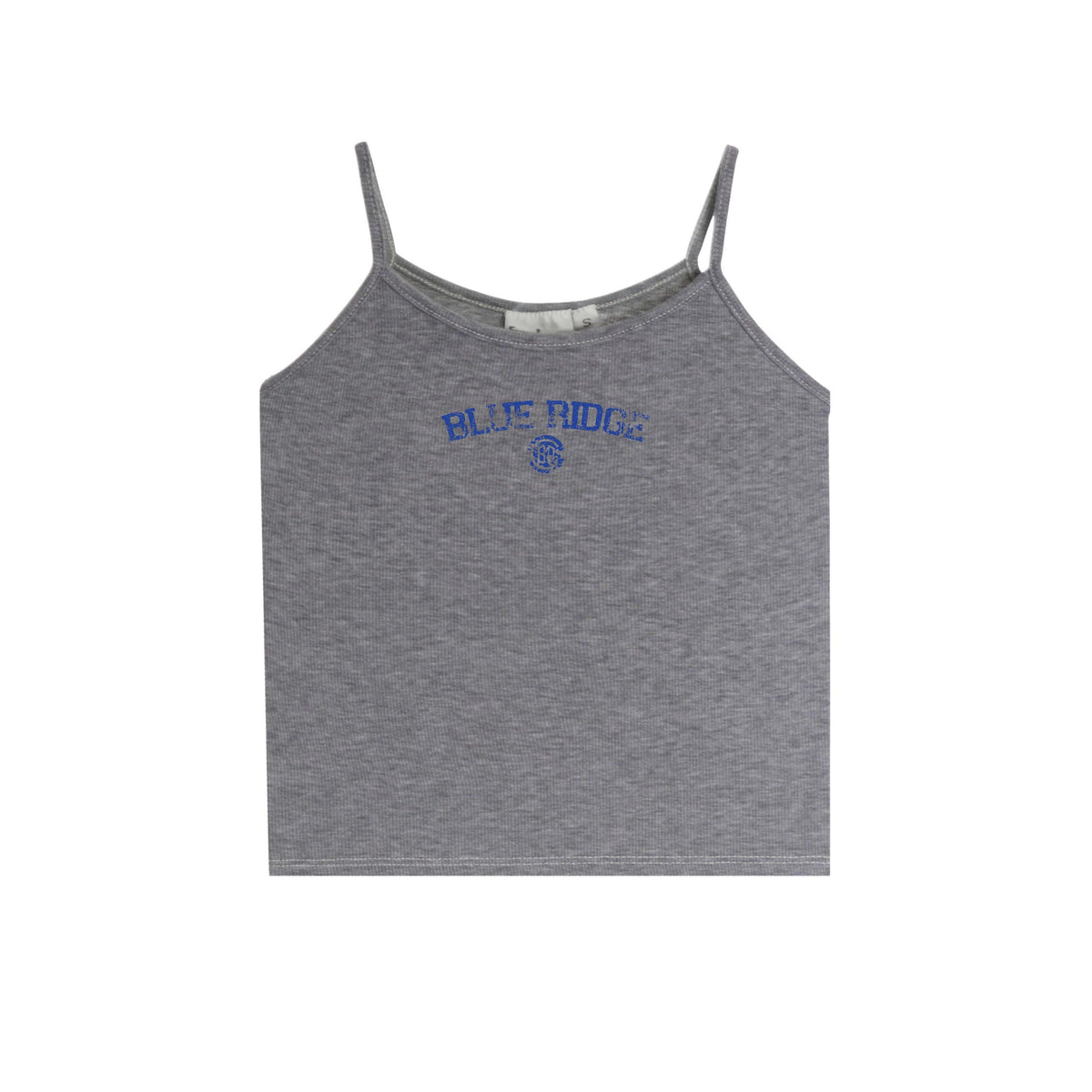 Grey ribbed camisole with Blue Ridge text graphic