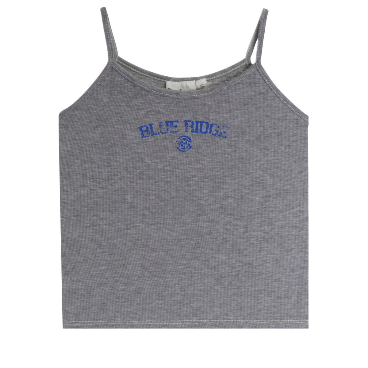 Grey ribbed camisole with Blue Ridge text graphic