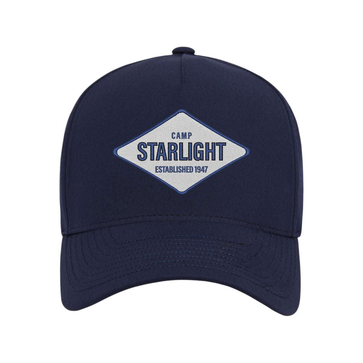 Navy blue baseball cap with a diamond shaped Camp Starlight logo patch