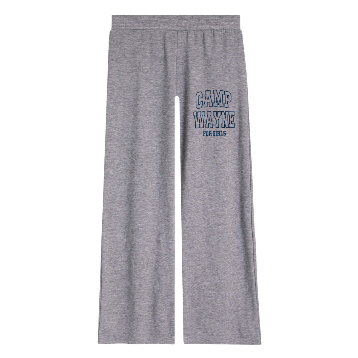 Grey lounge pants with Camp Wayne for Girls text graphic