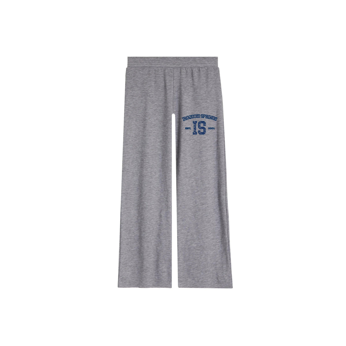 Grey sweatpants with Iroquois Springs IS logo on the upper left leg
