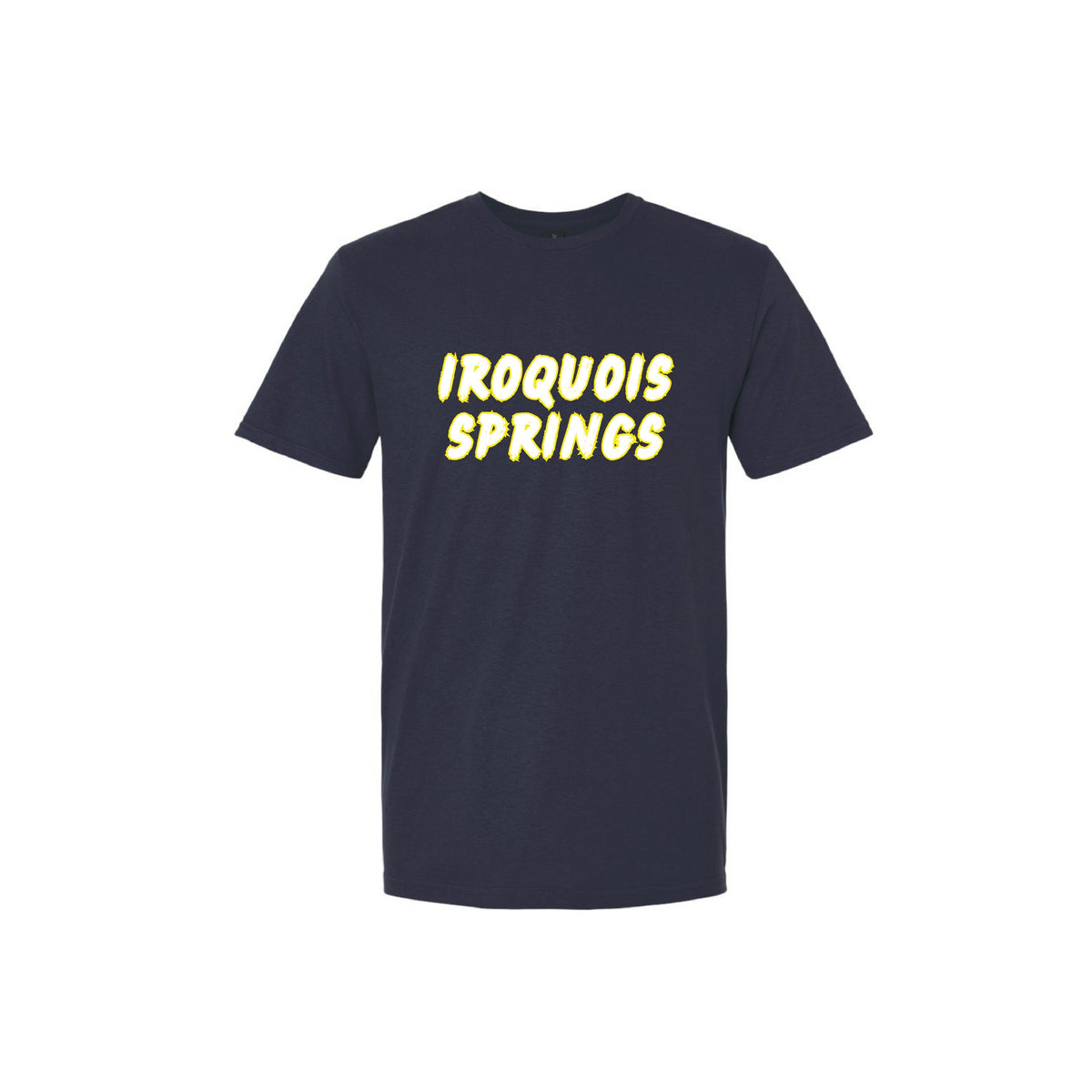Navy blue t-shirt with yellow Iroquois Springs text