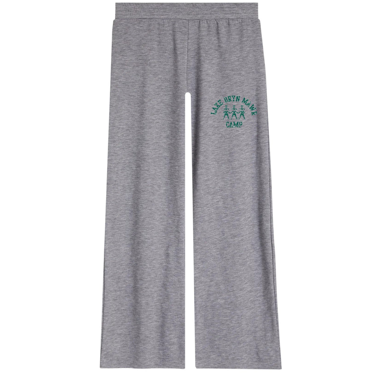 Grey sweatpants with Lake Bryn Mawr Camp logo on the upper right leg