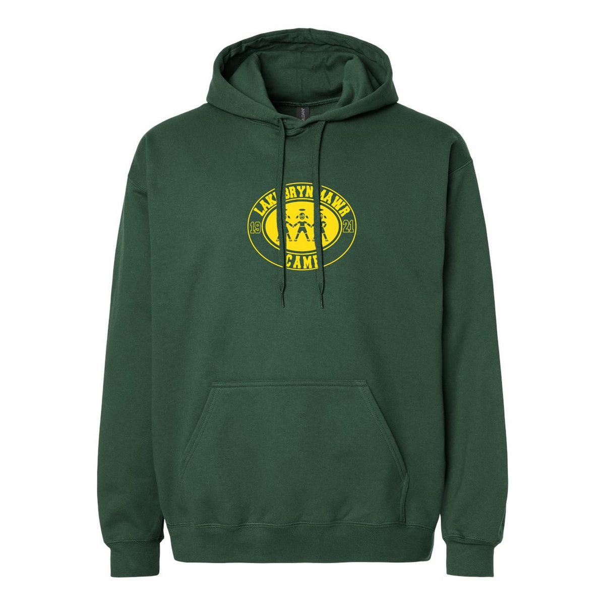 Dark green hooded sweatshirt with yellow Lake Bryn Mawr Camp logo on chest