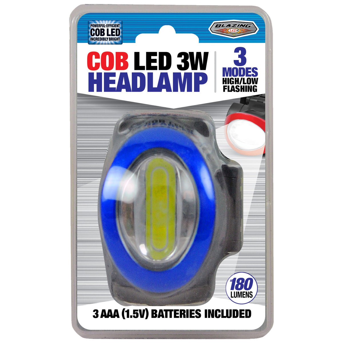Blazing Ledz 3W COB LED headlamp in retail packaging