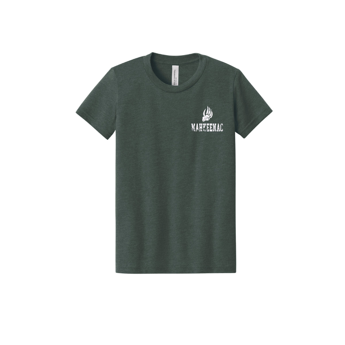 Dark green short sleeve t-shirt with white bear claw graphic and text on the chest