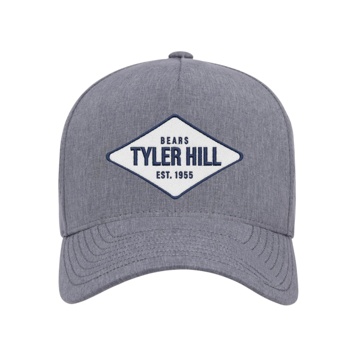 Grey baseball cap with a diamond shaped patch featuring Tyler Hill Bears Est 1955 text