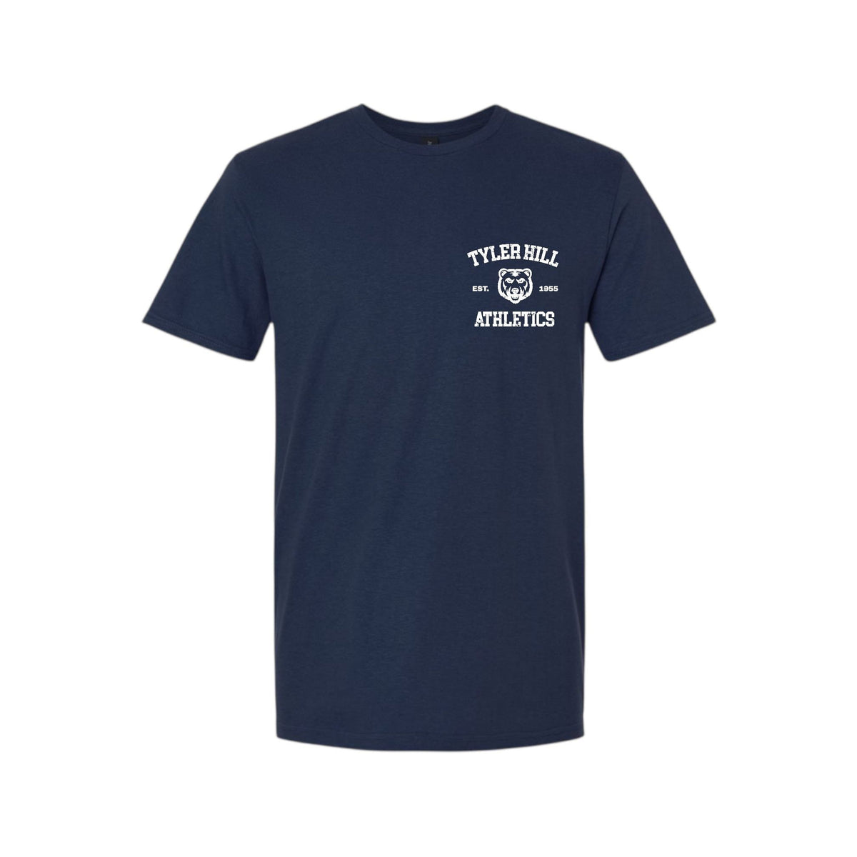 Navy blue short sleeve t-shirt with Tyler Hill Athletics bear logo on chest