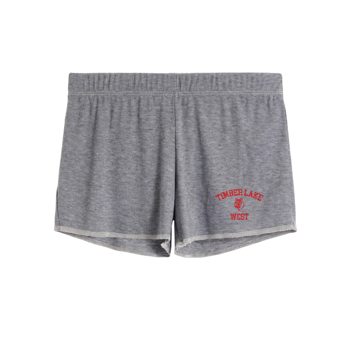 Grey ribbed lounge shorts with Timber Lake West graphic in red