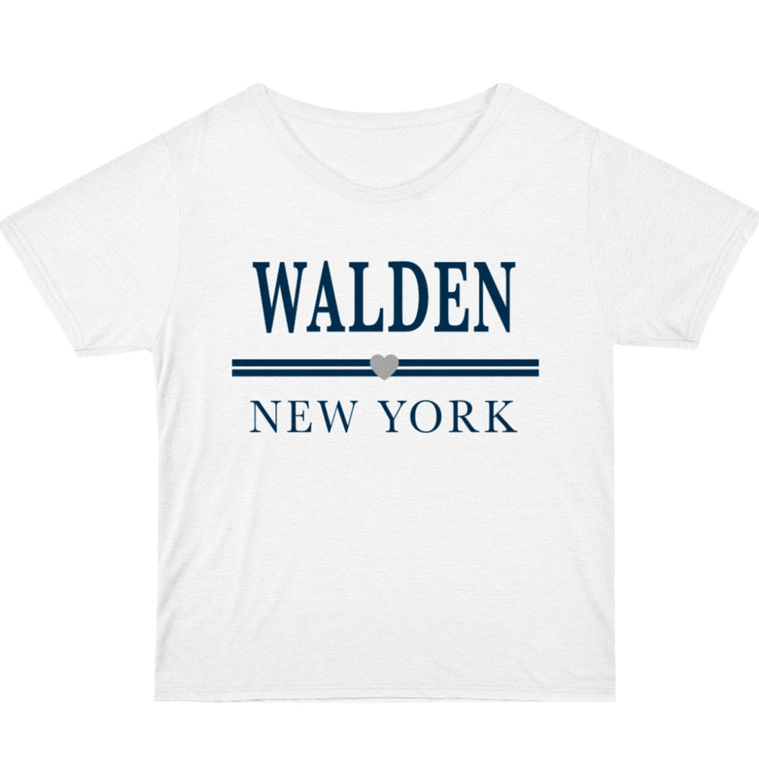 White short sleeve t-shirt with Walden New York text and a small heart icon