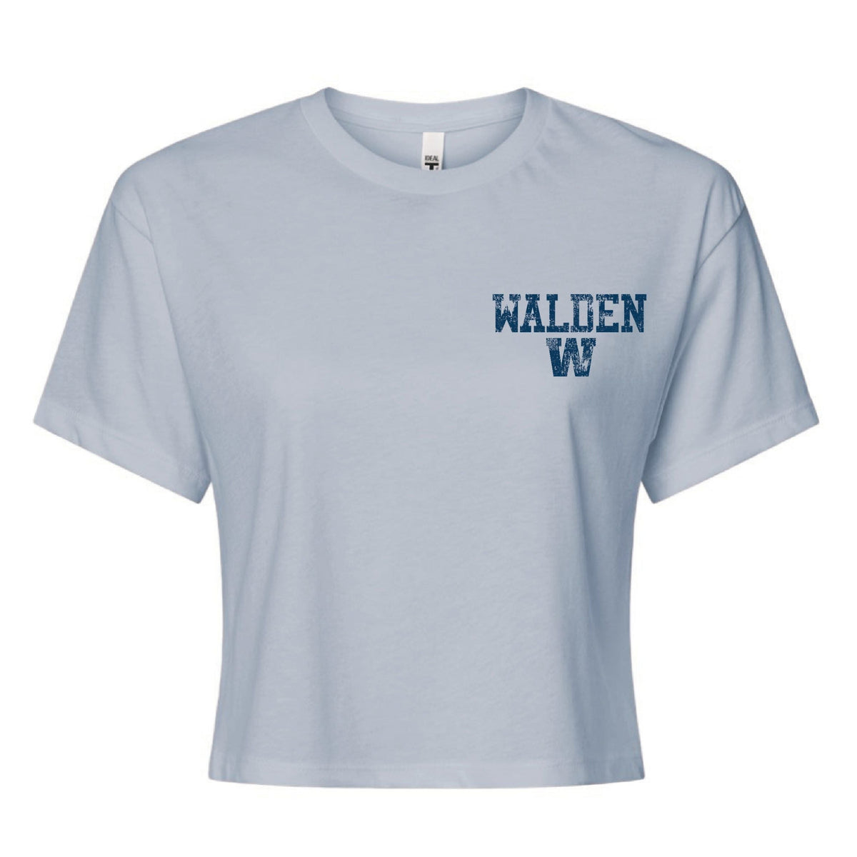 Light blue cropped t-shirt with Walden W text logo on the chest