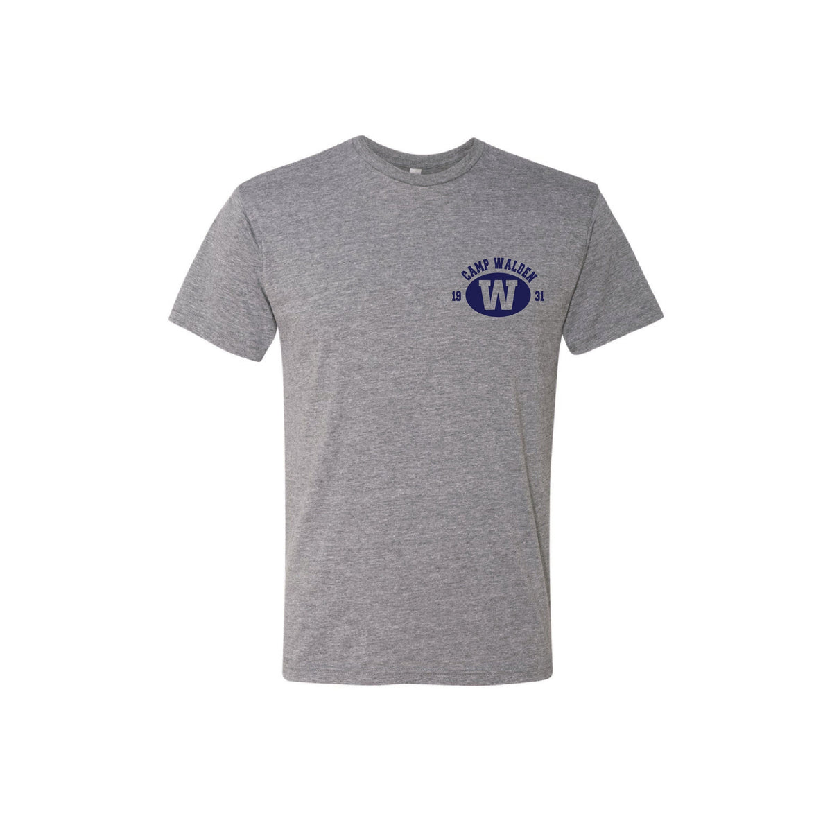 Grey short sleeve t-shirt with Camp Walden logo on the chest