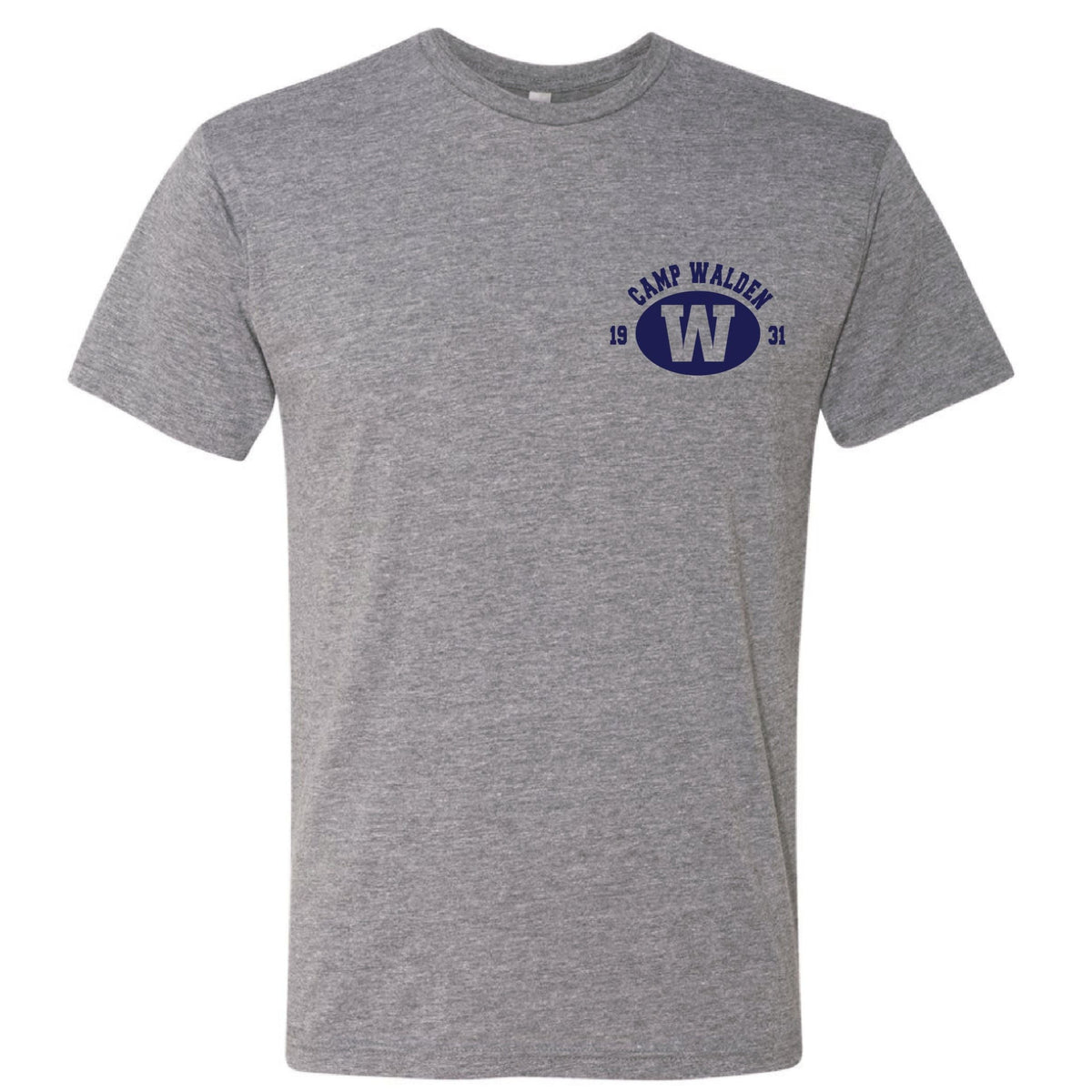 Grey short sleeve t-shirt with Camp Walden logo on the chest
