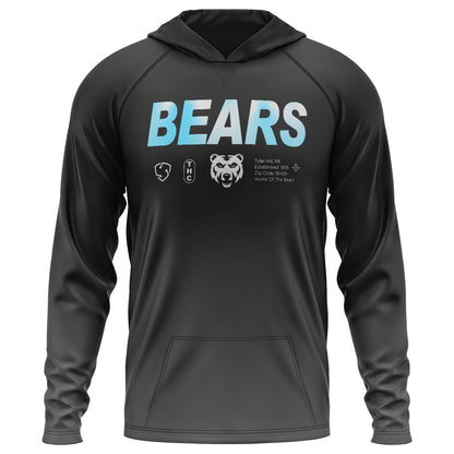 Black long sleeve hooded shirt with Bears text and Tyler Hill PA graphic